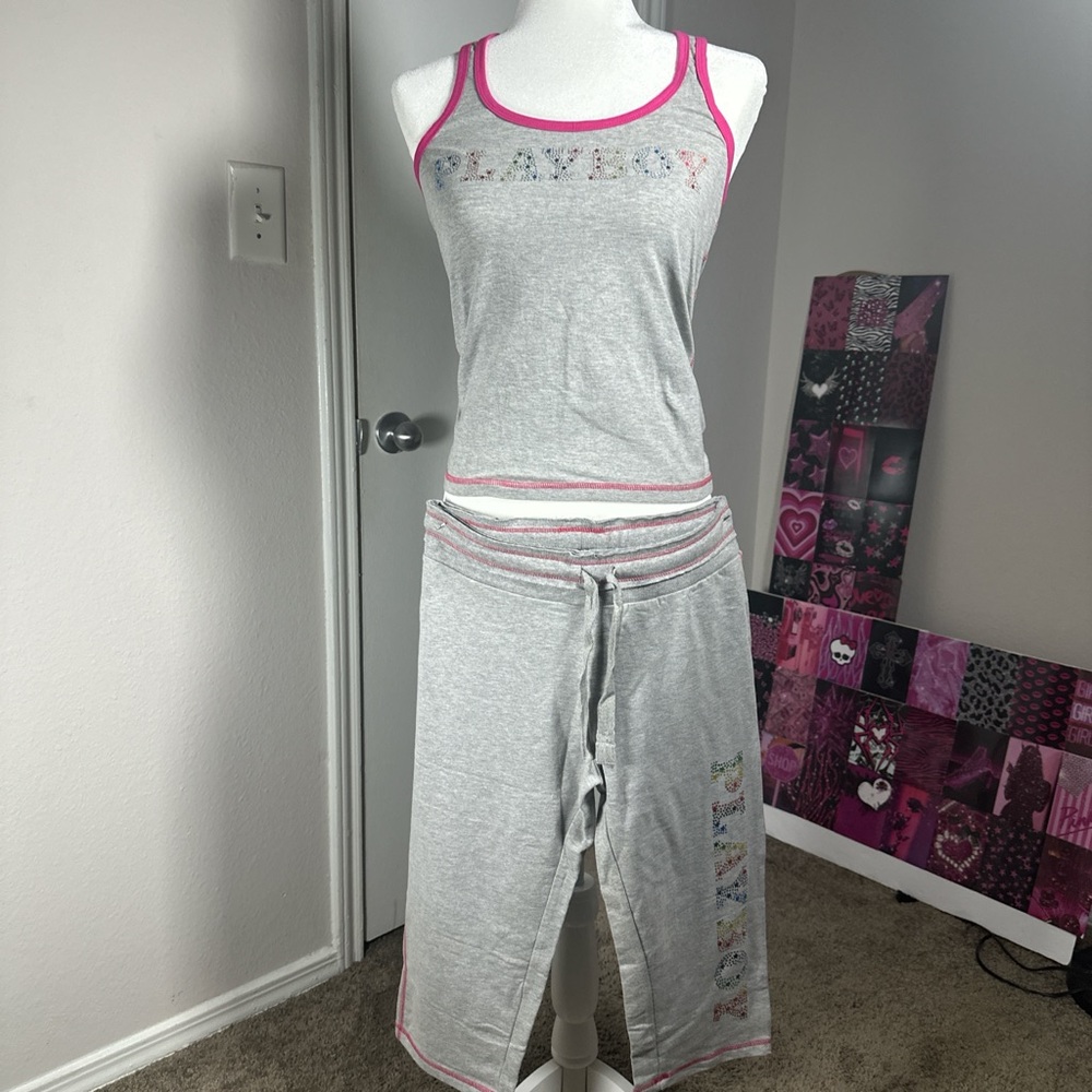 PLAYBOY Gray and Pink Tank Top